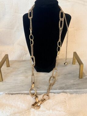 Quality Vintage Chunky Gold Pave Textured Statement Chain Necklace Belt Duo